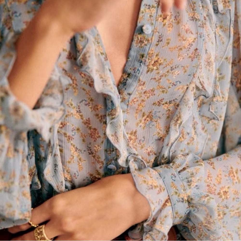 Sezane Céline Top- Vintage Blue Prairie (Size 34)